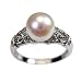 Dancing Filigree Cubic Zirconia Leafy White Cultured Pearl Platinum Overlay Sterling Silver Ring