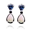 14k White Gold Opal, Swiss Blue Topaz and Blue Sapphire Tear Drop Earrings