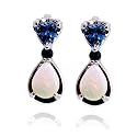 14k White Gold Opal, Swiss Blue Topaz and Blue Sapphire Tear Drop Earrings