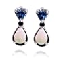 14k White Gold Created Opal, Swiss Blue Topaz and Blue Sapphire Tear Drop Earrings