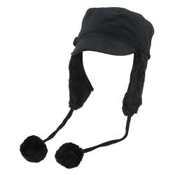 New Wool Faux Fur Cadet Castro Trooper Ski Hat Black Medium Large