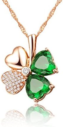 Royar Beauty 18K Rose Gold Plated Four Leaf Clover Pendant Necklace Heart-shaped Swarovski Elements Crystal(16"+2"Extender)