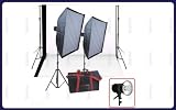 StudioHut 2000 Watt Digital Halogen Photo Continuous Light Kit for Video and Digital Photography with background stand and 10'x20' black and white muslin backdrops