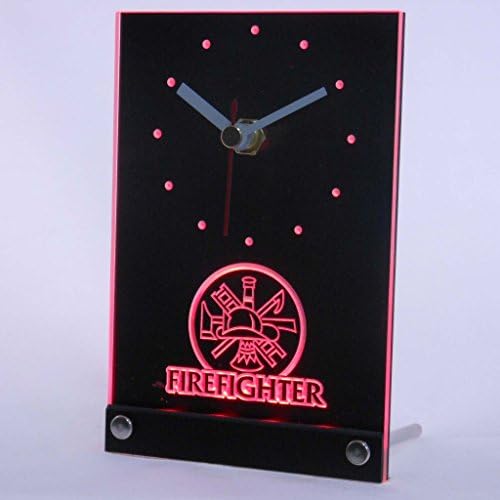Fire Fighter Ladder AXE Helmet Table Desk 3D LED Neon Clock TNC0138-R