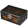 Hand-painted 14" Black Leather Dragon & Phoenix Chinese Jewelry Box With Gold Accents