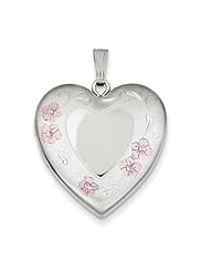 Sterling Silver 24mm Enameled Floral Border Heart Locket. Metal Wt- 5.09g