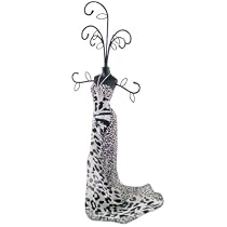 Leopard Print Jewelry Stand Doll Dress Form Black & White 18"H