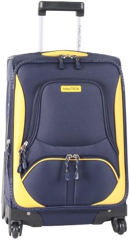 Nautica Luggage Upright Expandable Spinner Suitcase, Navy/Yellow, One Size