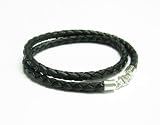 Queenberry Sterling Silver Black Bolo Braided Leather Cord 3mm Choker Necklace 18'' For European Bead Charms