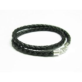 Sterling Silver Black Bolo Braided Leather Cord 3mm Choker Necklace 16'' For European Bead Charms