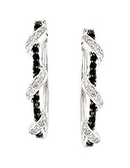 Sterling Silver Black Spinel and Diamond Hoop Earrings -- LIFETIME WARRANTY