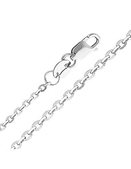 14K White Gold 1.6mm Side Diamond-cut Rolo Cable Chain Necklace with Lobster Claw Clasp - 22" Inches