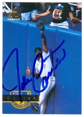 Joe Carter Autographed/Hand Signed baseball card (Toronto Blue Jays) 1994 Pinnacle #345 (67)