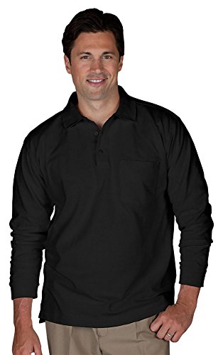 Edwards Unisex Long Sleeve Pique Polo/Pocket Shirt -  Large - Black