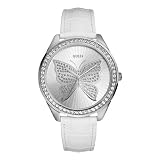 Women White Watch, GUESS Womens White Leather Strap Watch