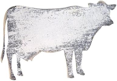 Designocrasy 98324-12 Cow Silhouette Sign Handcrafted Wooden Wall Art, Home Decor, 12" H, Rustic White