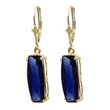 10k Yellow Gold Lab Created Blue Sapphire Earrings