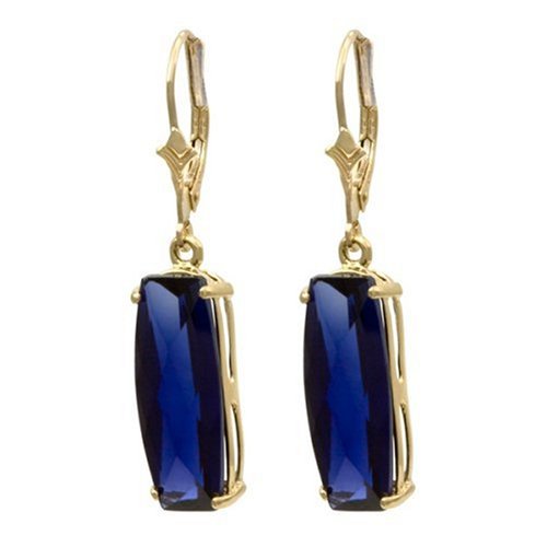 10k Yellow Gold Lab Created Blue Sapphire Earrings