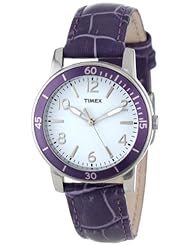 Timex Womens T2P052KW Ameritus Sport White Dial, Petunia Croco Patterned Leather Strap Watch