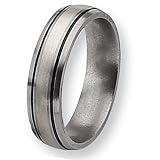Sterling Silver Grooved Brushed and Antiqued Titanium Ring (6.0 mm) With Wood Box - Sizes 8.5-13.5