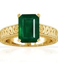 18K Yellow Gold Emerald Cut Emerald Fana Designer Ring
