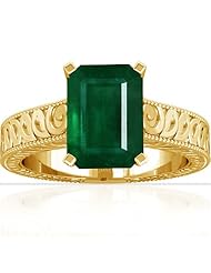 14K Yellow Gold Emerald Cut Emerald Fana Designer Ring