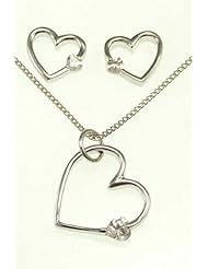 Kala-isjewels- Ladies - 925 Sterling Silver CZ "" Heart "" Pendant (071"" ) , Earrings and Chain ( 17.71"" )