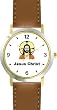 Jesus Christ - Portrait No.2 Christian Theme - WATCHBUDDY&reg; DELUXE TWO-TONE THEME WATCH - Arabic Numbers - Brown Leather Strap-Size-Large ( Men's Size or Jumbo Women's Size )
