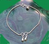 Sterling Silver Bead Anklet with Rain Drop Charms 9'