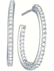 0.96 cttw 14k White Gold Inside Out Hoop Earrings Diamond Inside Out Hoop Earrings (Real Diamonds: 0.96 cttw)