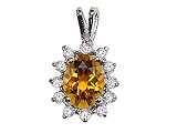 1.62 cts Genuine Citrine and Diamond Pendant - 14kt White or Yellow Gold