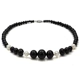 Sterling Silver 8-9mm White Cultured Freshwater Pearl Graduated Black Onyx 18 Sterling Silver 8-9mm White Cultured Freshwater Pearl Graduated Black Onyx 18