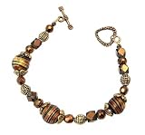Bracelet - B39 - Handmade Murano Glass & Fire Polished Beads - Toggle Closure ~ Black, Copper and Gold Tones