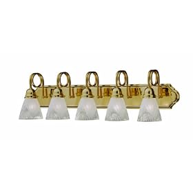 Thomas Lighting M1737-1 Trumpet Arm Five-Light 36-Inch W by 9-3/4-Inch H Bath Light, Polished Brass