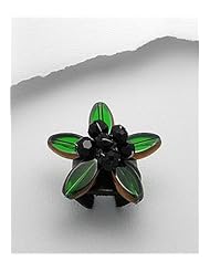 Green Flower Leather Glass Ring