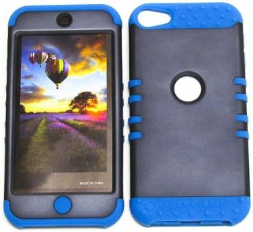 APPLE IPOD ITOUCH 5 CASE NON SLIP GRAY HEAVY DUTY HIGH IMPACT HYBRID COVER BLUE SILICONE SKIN
