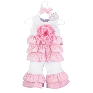 Mud Pie Baby Buds Cotton Tiered Tank Top and Pants with Ruffle Set, Pink, 0 - 6 Months
