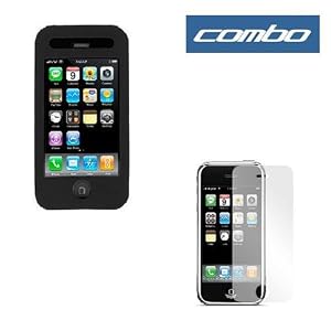 Apple iPhone 3G Black Silicone Skin Case Cover with Screen Protector (Not Compatible wth 1st Generation iPhone)