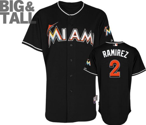 Hanley Ramirez Jersey: Big & Tall Miami Marlins #2 Alternate Black Authentic Cool Baseâ