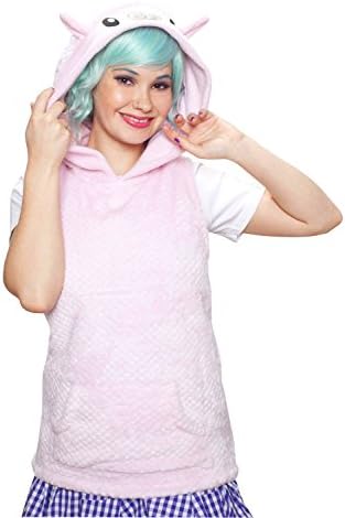 Crazyheads Plush Alpaca Llama Animal Ears Hooded Vest (Pink), X-Large