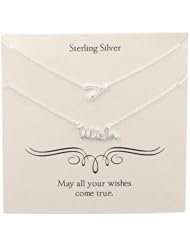 Sterling Silver Duo Necks, Crystal Wishbone and "Wish" Necklace, 16"+2" Extender