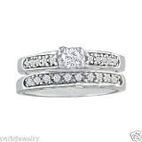 Paris Jewelry 1/4 Carat Genuine Diamond 10k While Gold Bridal Set