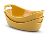 Rachael Ray Stoneware 12-Ounce Personal Au Gratin Bubble and Brown Dish, Set of 2, Yellow