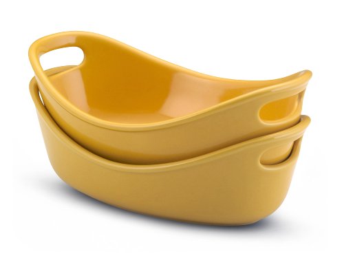 Rachael Ray Bubble and Brown 12-Ounce Stoneware Personal Au Gratin Dish, Set of 2, Yellow