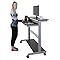 48" Shelves Mobile Ergonomic Stand Up Desk Computer Workstation (Dark Walnut Shelves / Silver Frame)