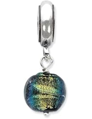 Sterling Silver Reflections Green Dichroic Glass Dangle Bead