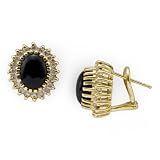 Black Coral Earrings with Diamond in 14K Yellow Gold