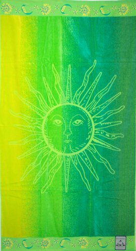 Luxury Set of two (2) Pieces Oversized Beach Towels -Green Sun- 100% Egyptian Cotton