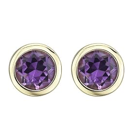 14K Yellow Gold Bezel Set Amethyst Earring Studs by Katarina Jewelry