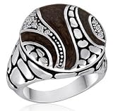 DaVinci Interesting Brown Swirly Art Deco Round Fashion Ring with CZ Cubic Zirconia Crystals Double Sterling Layered - You Choose Size , 6